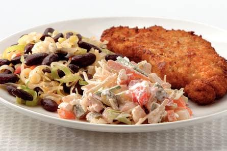 Schnitzel met knoflook-groenten'cream'