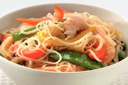 Mihoen met gamba's en teriyakisaus