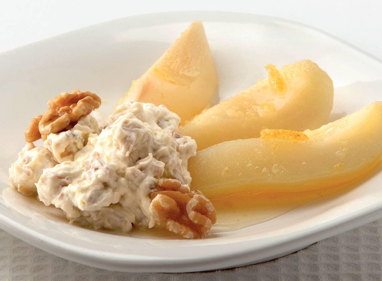 Warme peren met walnotencrème
