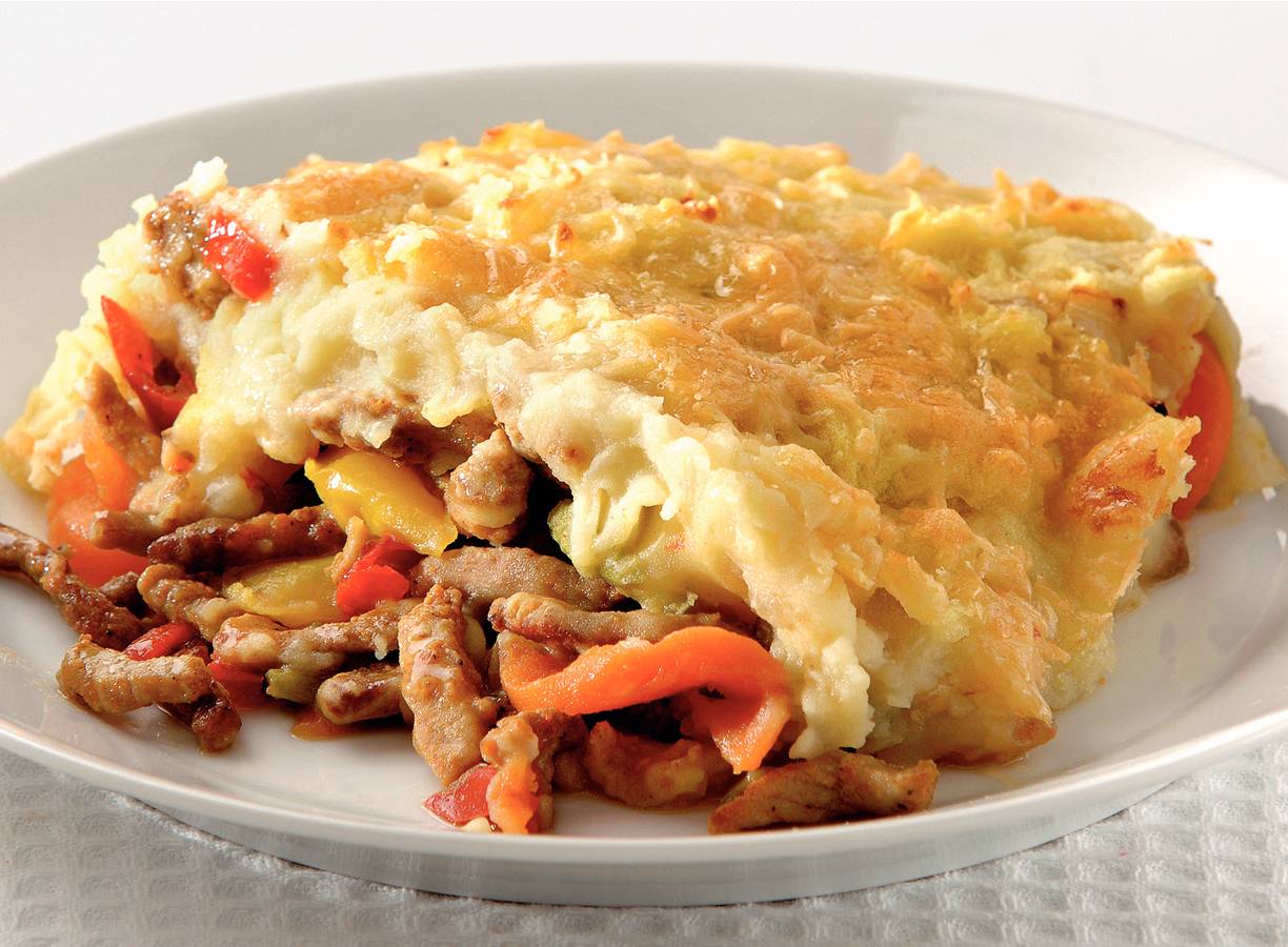 Shoarma ovenschotel met knoflookpuree