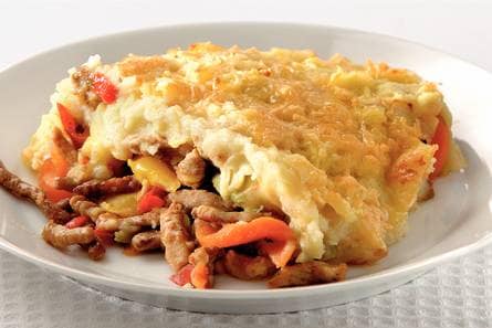 Shoarma ovenschotel met knoflookpuree
