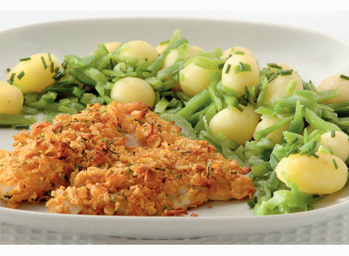 Krokante visfilet met bieslookkrieltjes