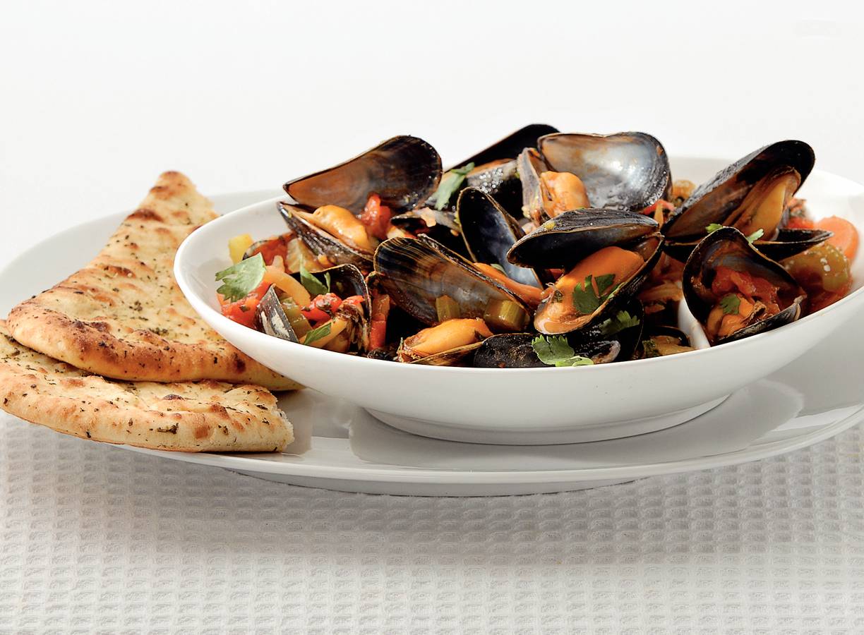 Mosselen met knoflook en koriander