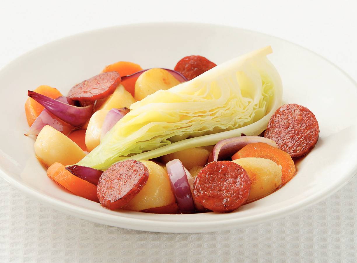 Gestoofde wintergroenten met chorizo
