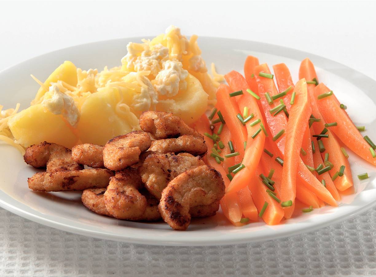 Gegrilde stukjes met roomkaasaardappeltjes