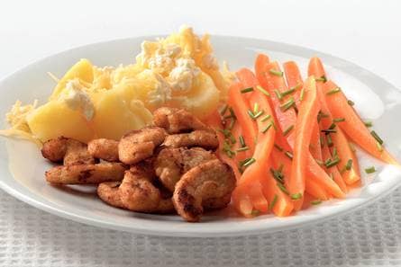 Gegrilde stukjes met roomkaasaardappeltjes