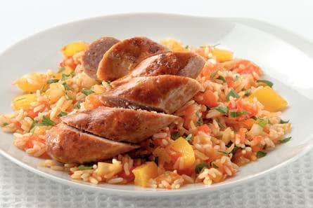 Braadworst met gekruide tomatenrijst