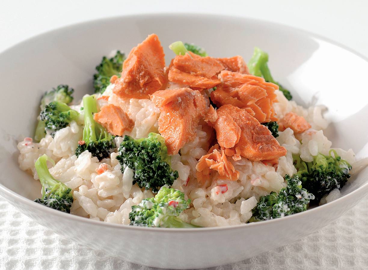 Romige risotto met broccoli en zalm