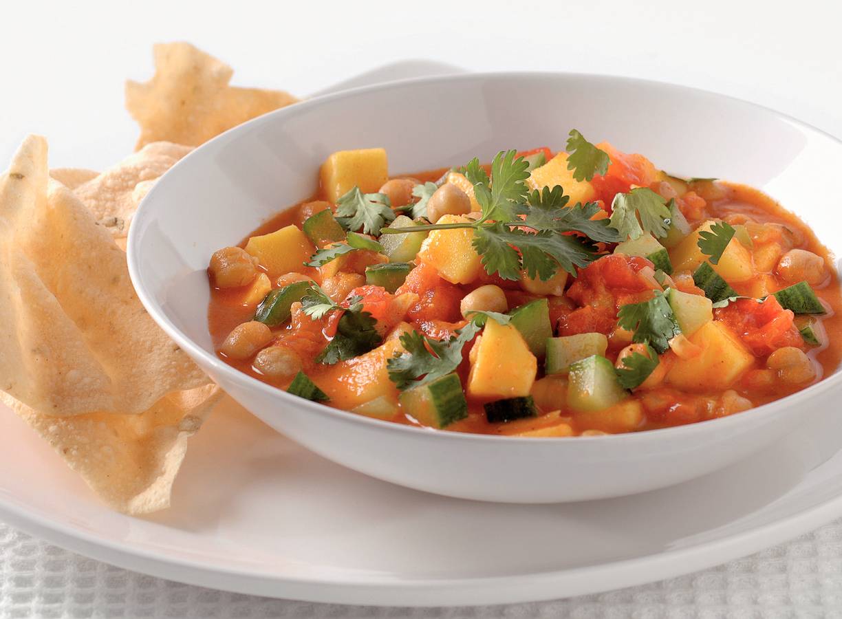 Indiase curry met kikkererwten en mango