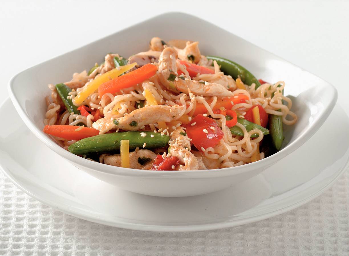 Wokgerecht met zoetzure kip en groenten