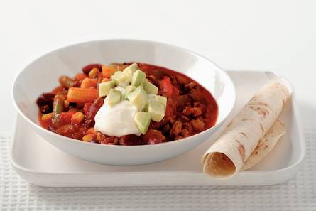 Vegetarische chili met tortilla's