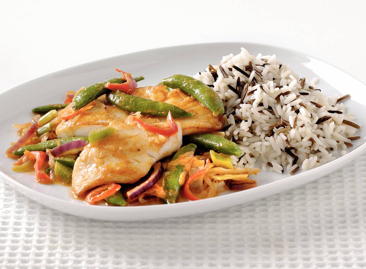 Tilapia met roerbaksuikerpeultjes