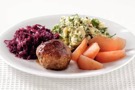 Rucolapuree met rodekool en stoofperen