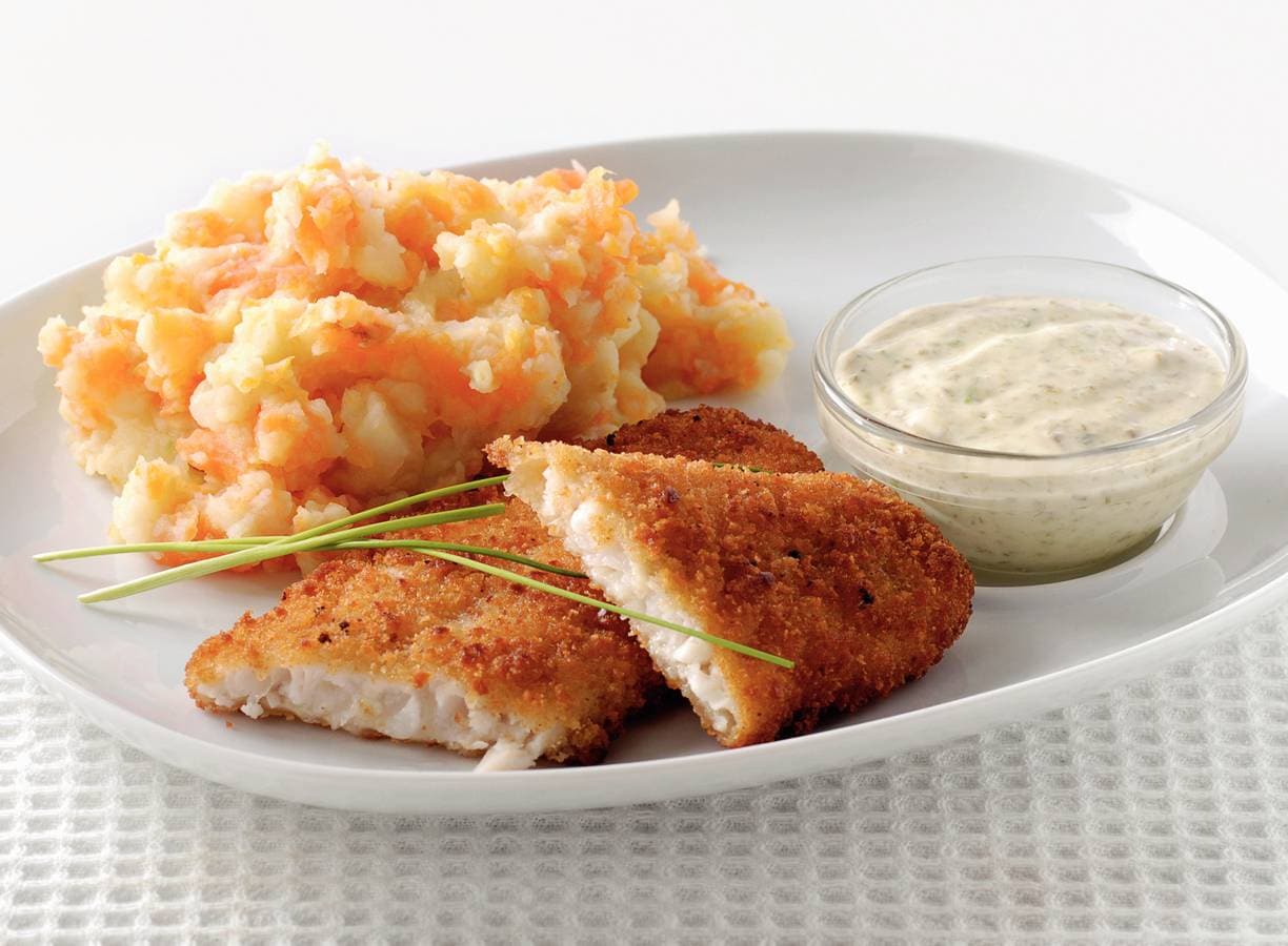 Lekkerbekjes met knolselderij-aardappelpuree