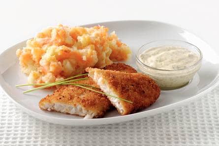Lekkerbekjes met knolselderij-aardappelpuree