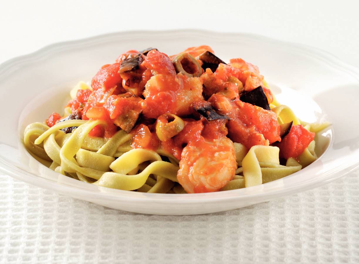 Tagliatelle puttanesca met kabeljauw