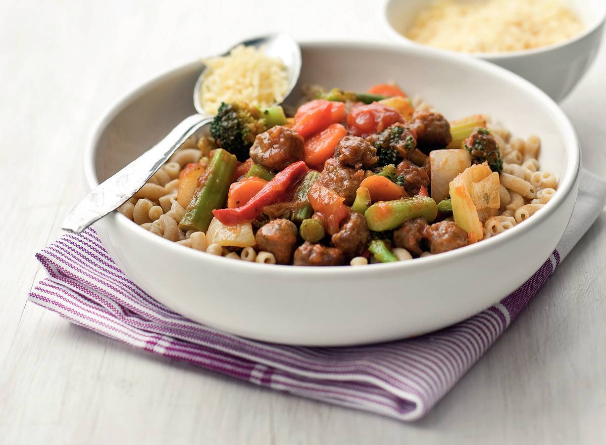 Meergranenmacaroni met gehaktballetjes