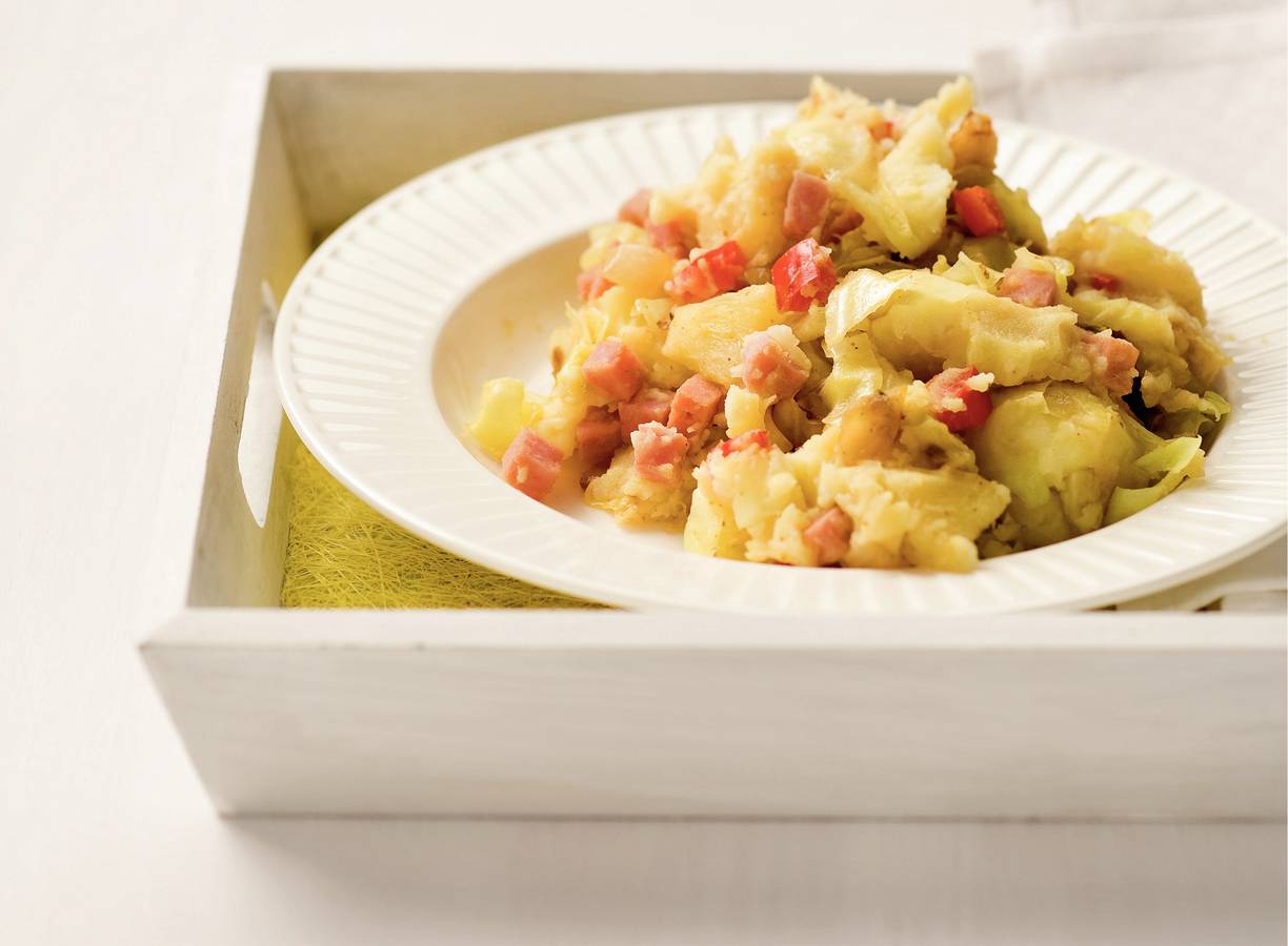 Spitskoolstamppotje met ham en ananas