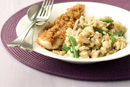Krokante tilapiafilets met sperziebonenrisotto