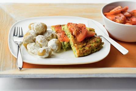 Krieltjes in kruidenroomsaus met courgette omelet