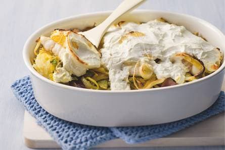 Visschotel met yoghurt en sinaasappel