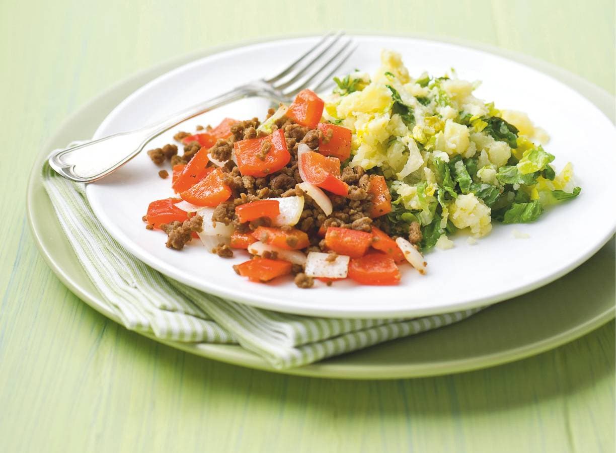 Vegetarische andijviestamp met paprika