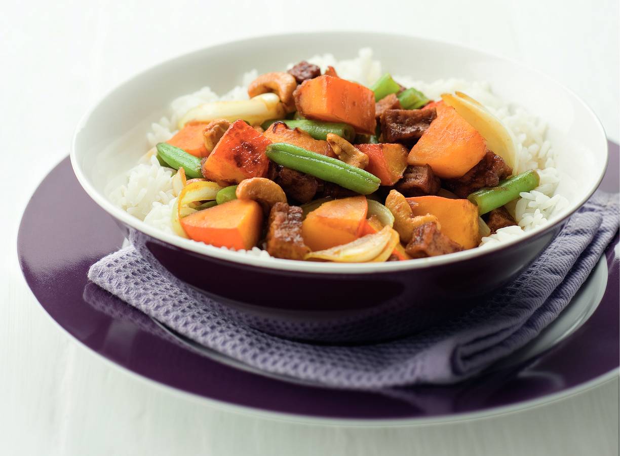 Pompoen met tofu en cashewnoten