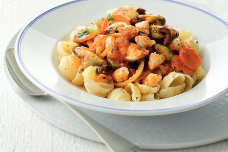 Pasta met krab en mosselen