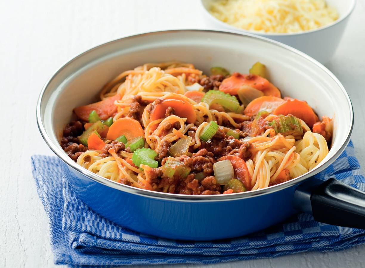Spaghettini met vegetarische gehaktsaus