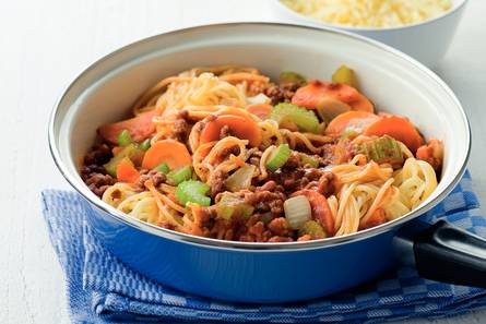 Spaghettini met vegetarische gehaktsaus