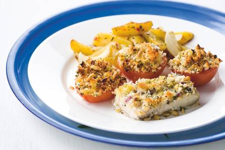 Vis en tomaten met kruidenkorst
