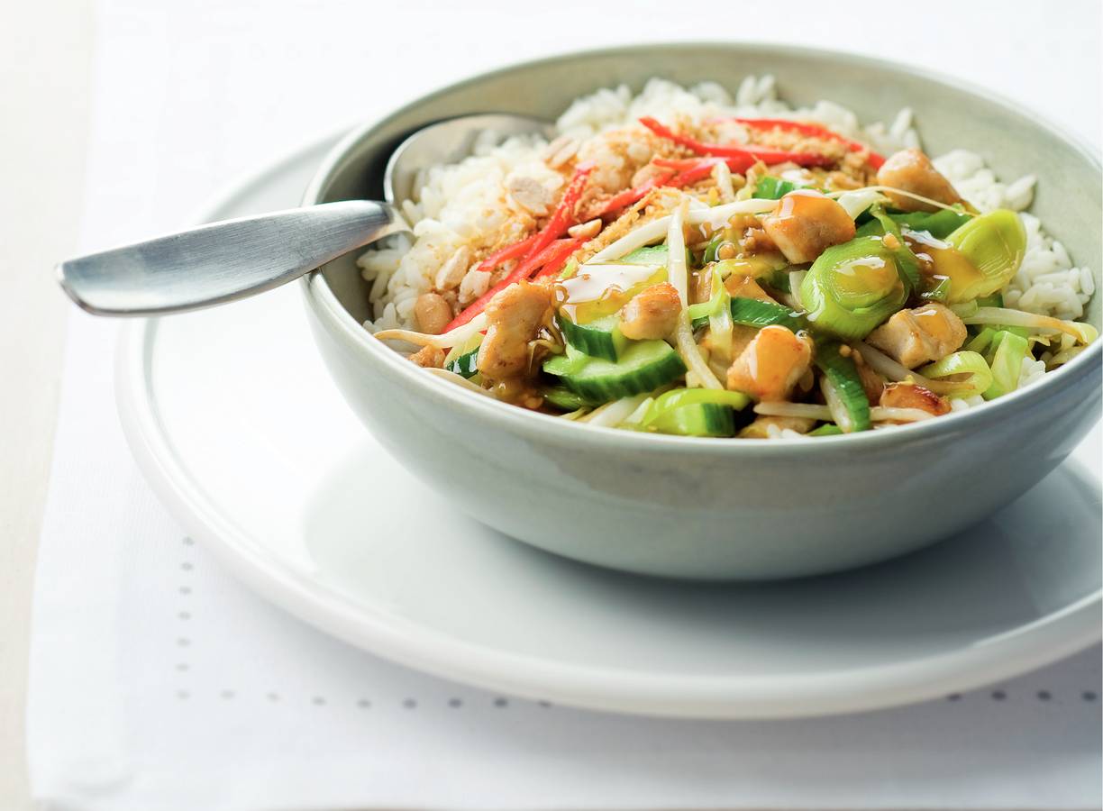 Chinese wokschotel met kalkoen