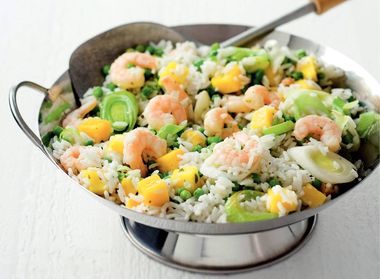 Kokosrijst met knoflookgarnalen