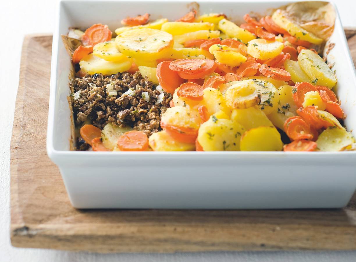 Aardappel-wortelschotel met Quorngehakt