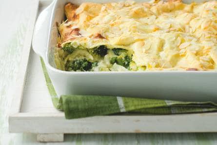 Lasagne met broccoli en amandelen