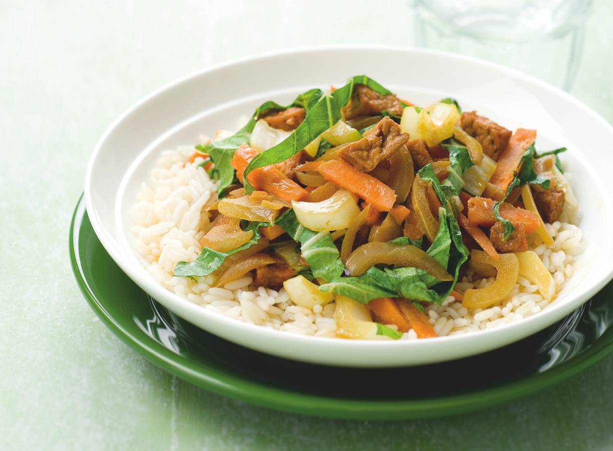 Pikante tofu met wintergroenten