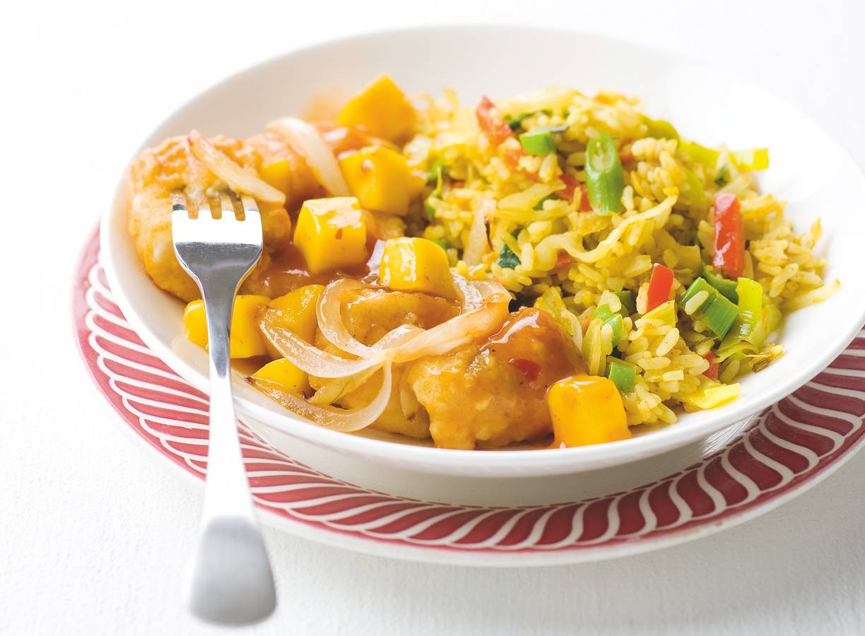 Kibbeling met pikante mango