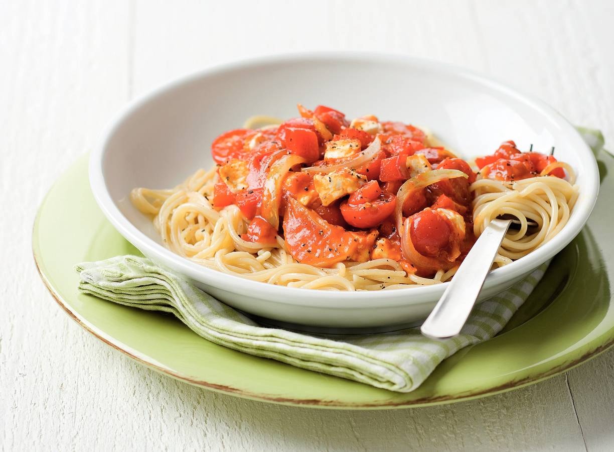 Spaghetti verdure met geitenkaas