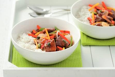 Biefstukpuntjes met wokgroenten