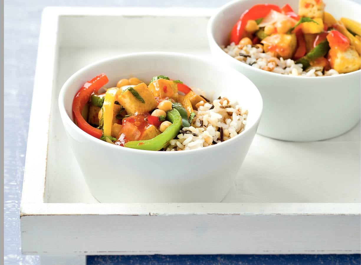 Meergranenrijst met vegetarische chilisaus