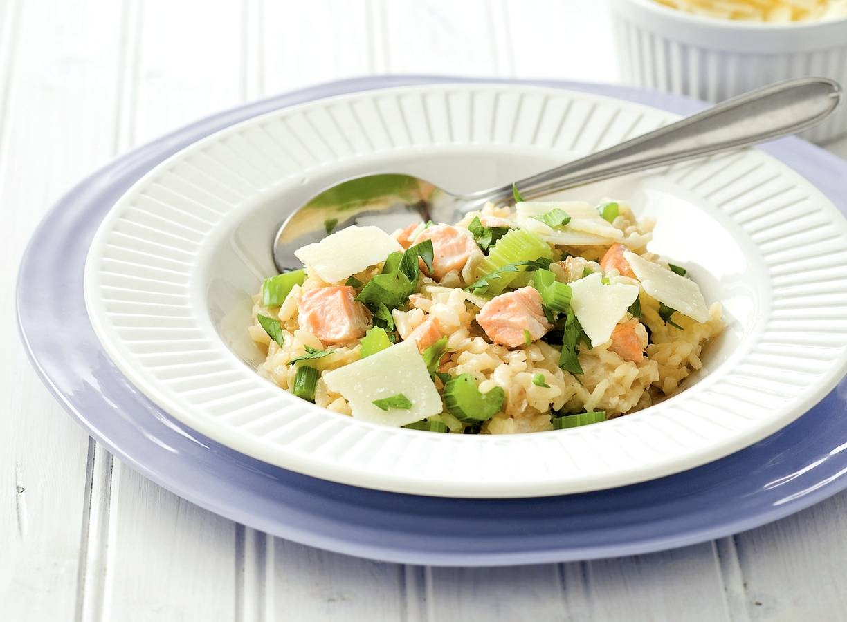 Zalmrisotto met bleekselderij