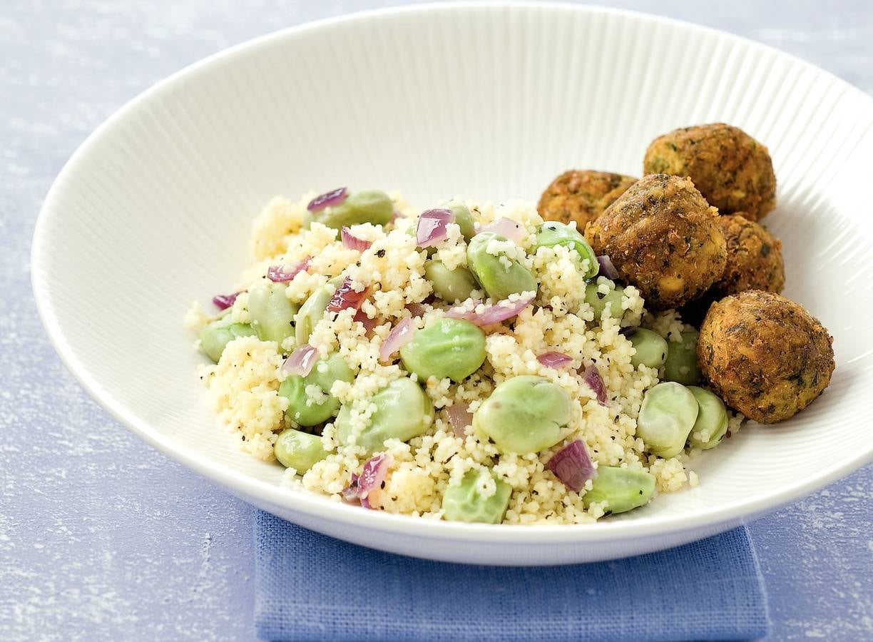 Falafel met tuinbonen-muntcouscous