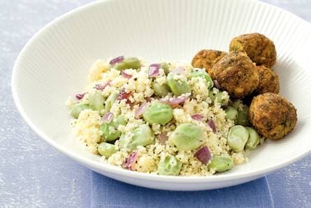 Falafel met tuinbonen-muntcouscous