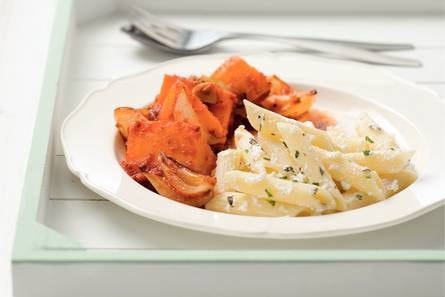 Gestoofde pompoen met penne