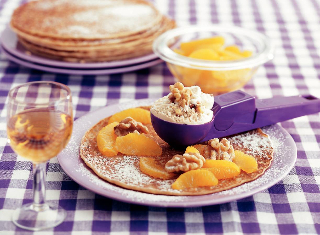 Pannenkoeken met walnotenijs