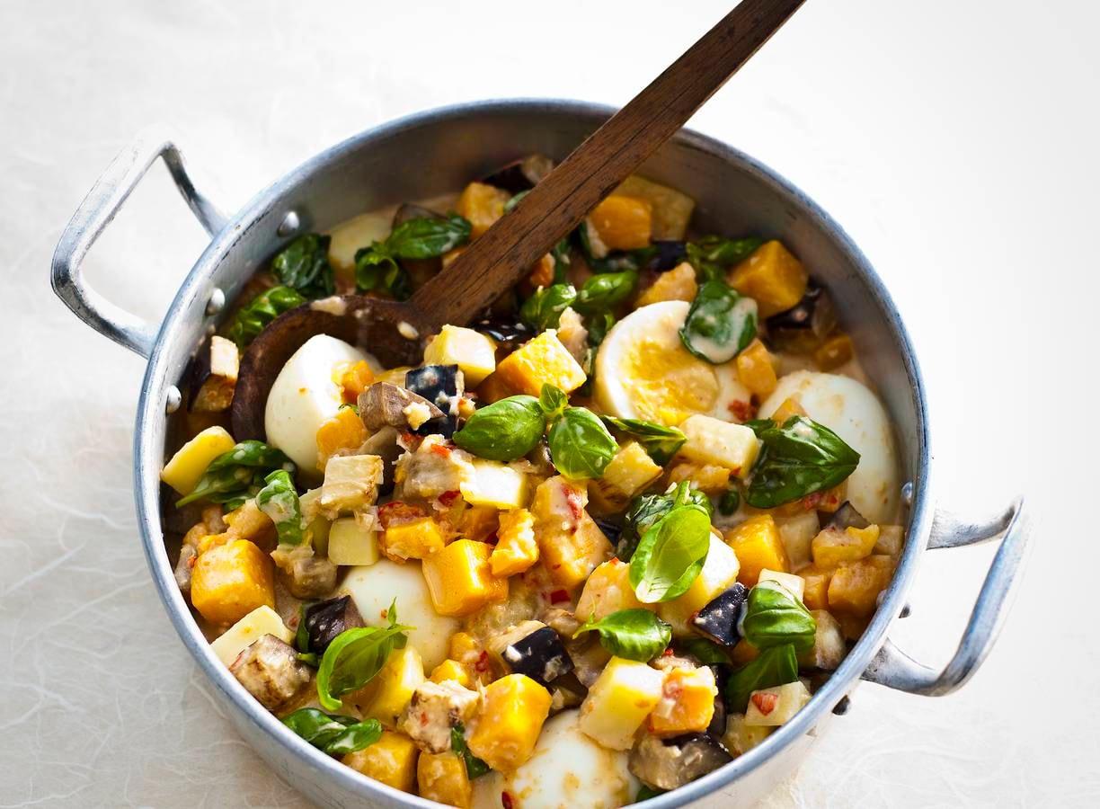 Groentecurry met aubergine en pompoen