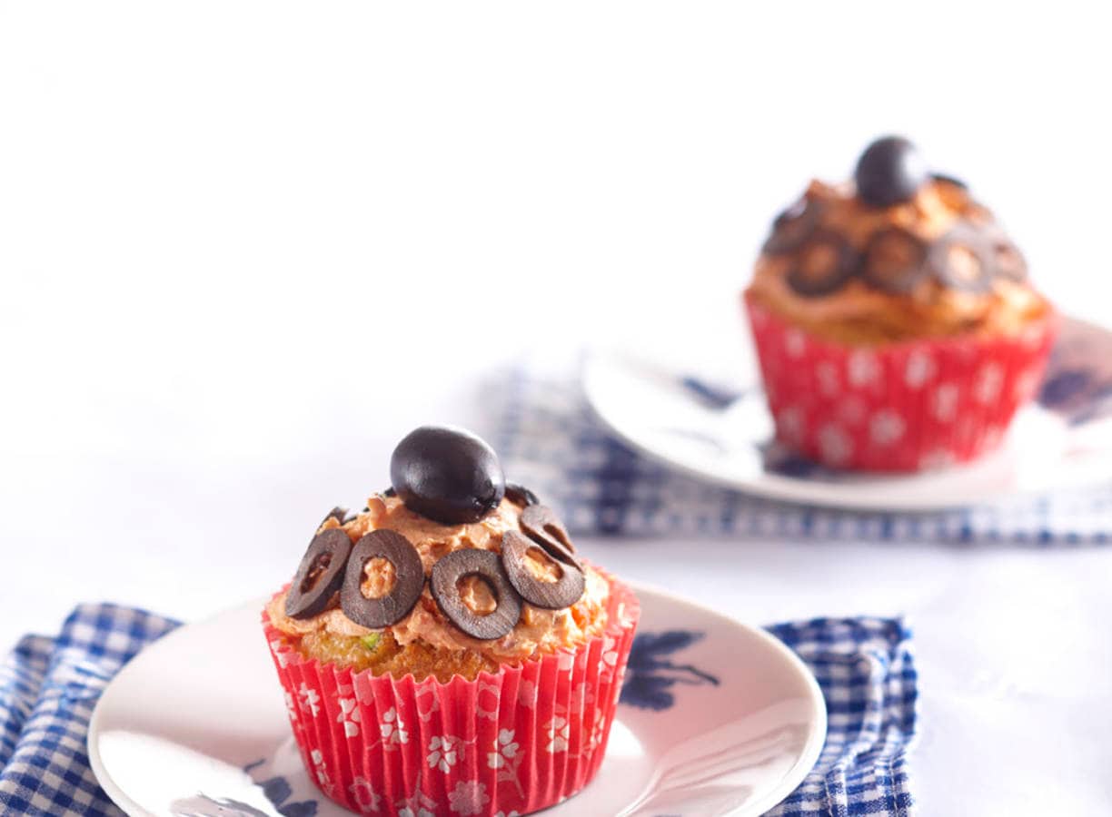 Cupcake met courgette en zongedroogde tomaat