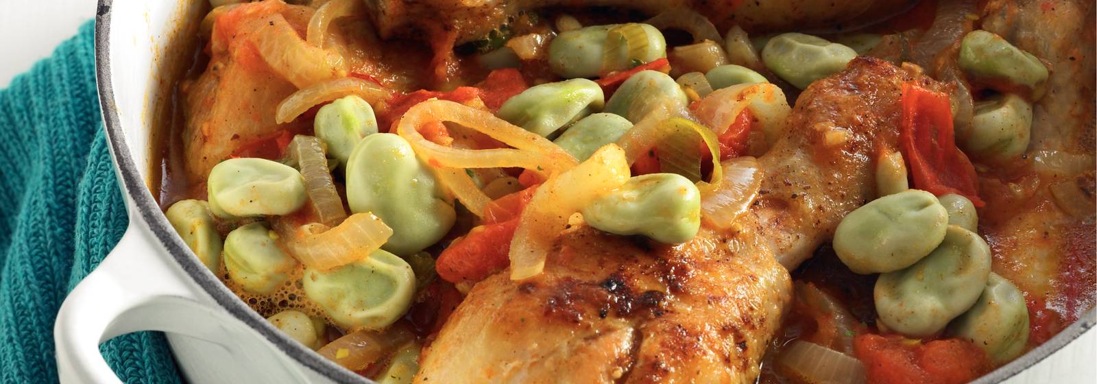 Tajine van tuinbonen en tomaten met kip recept Allerhande Albert