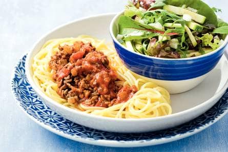 Spaghetti met rucolasalade