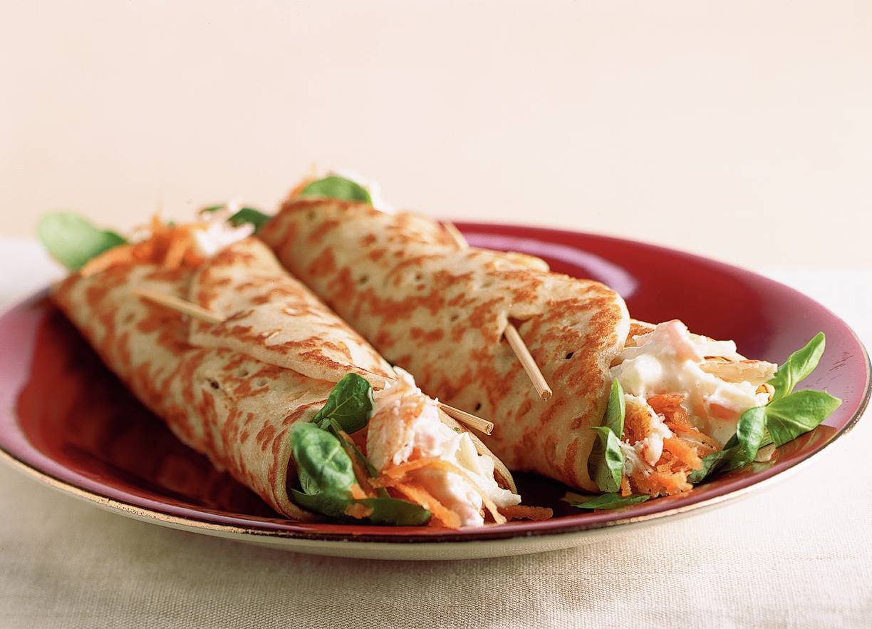 Pannenkoeken met krabsalade
